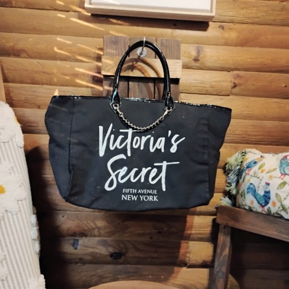 Victoria's Secret Tote Canvas BLK 11123204 36012716 - Picture 1 of 9